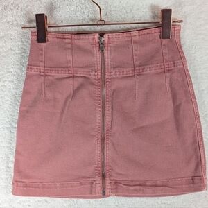 182-Free‎ People Pink Denim Mini Skirt